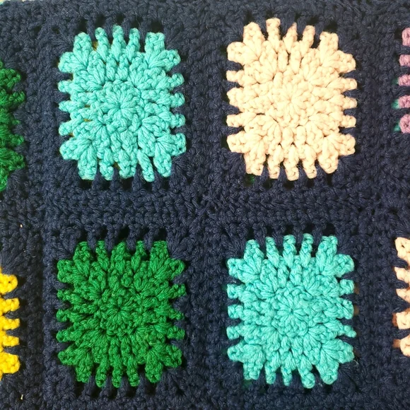 Vintage Granny Square Handmade Knit Afghan Throw Blanket - Picture 5 of 11